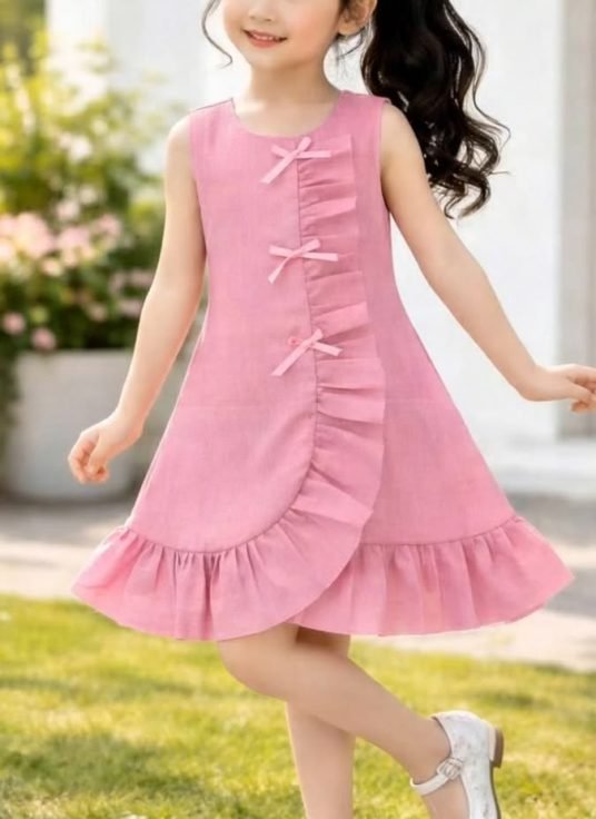 cute ruffle hem a line dress with bow detail